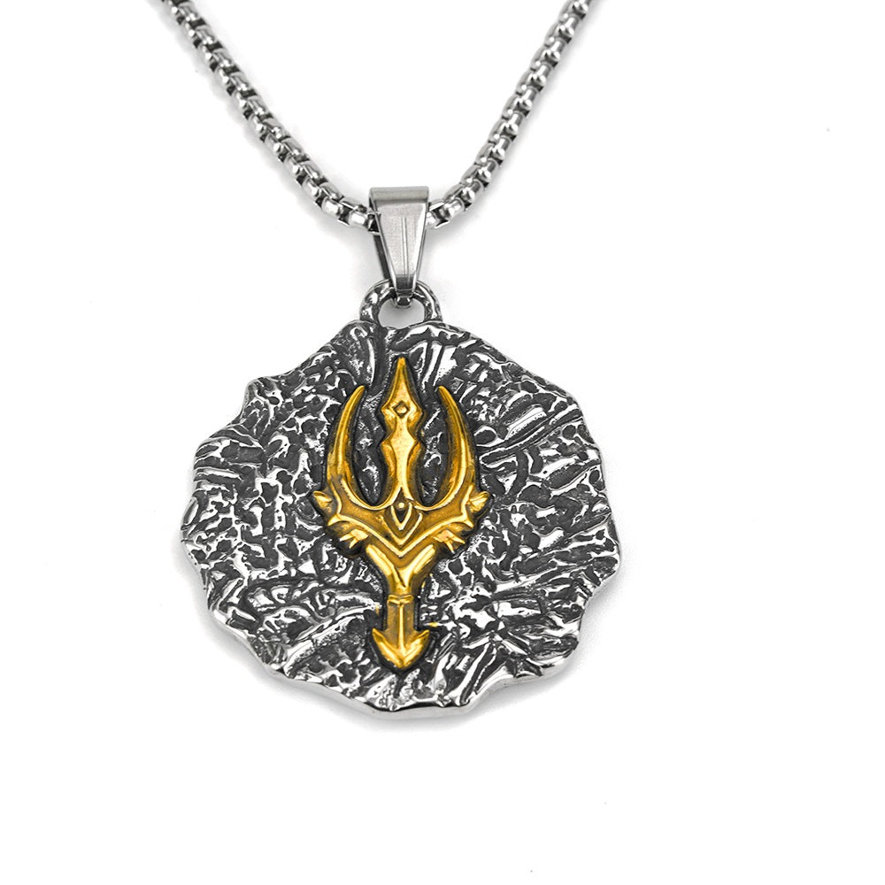 European and American Jewelry Wholesale Titanium Steel Men's Pendant Necklace Retro Hip-Hop Style Double-Sided Ice Rage Pendant