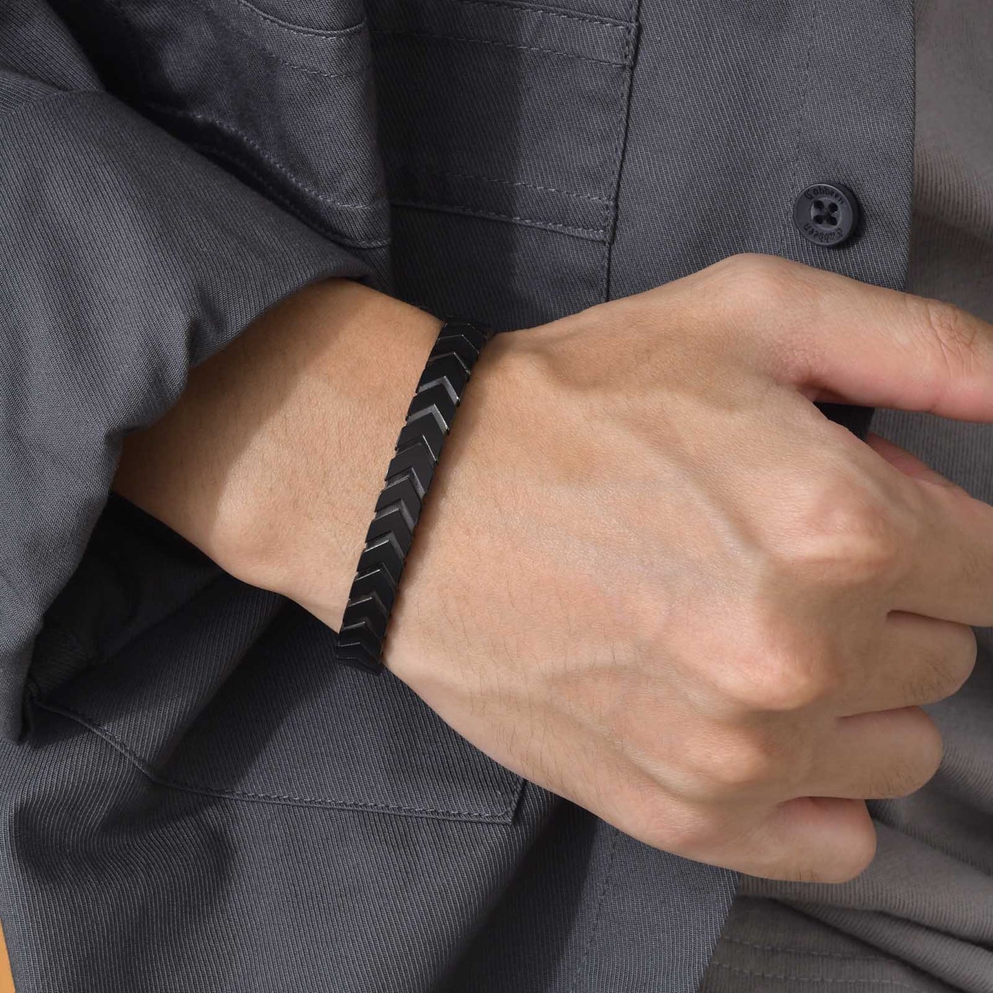 Men's Stainless Steel Arrow Opening Bracelet Black Jewelry