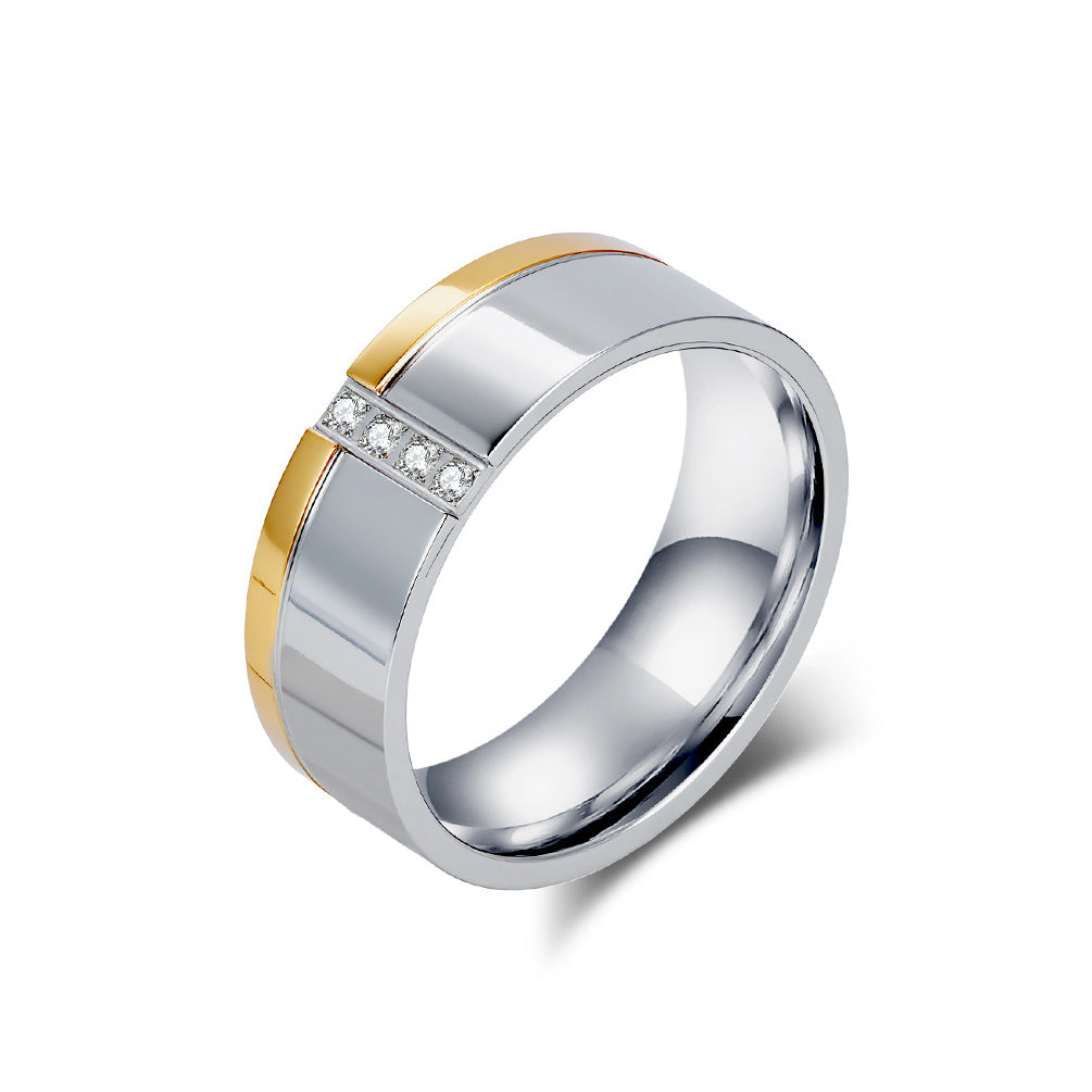 Planderful Mens Zircon Ring Two Color Stainless Steel Personalized Gift For Him High End Jewelry