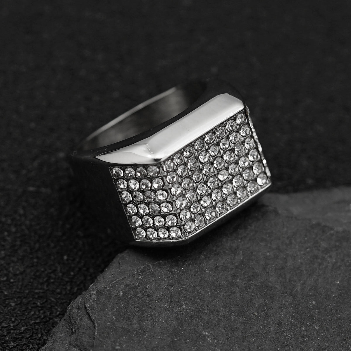 Planderful Stainless Steel Zircon Ring Unisex Statement For Hip Hop Club Wear Edition Iconic