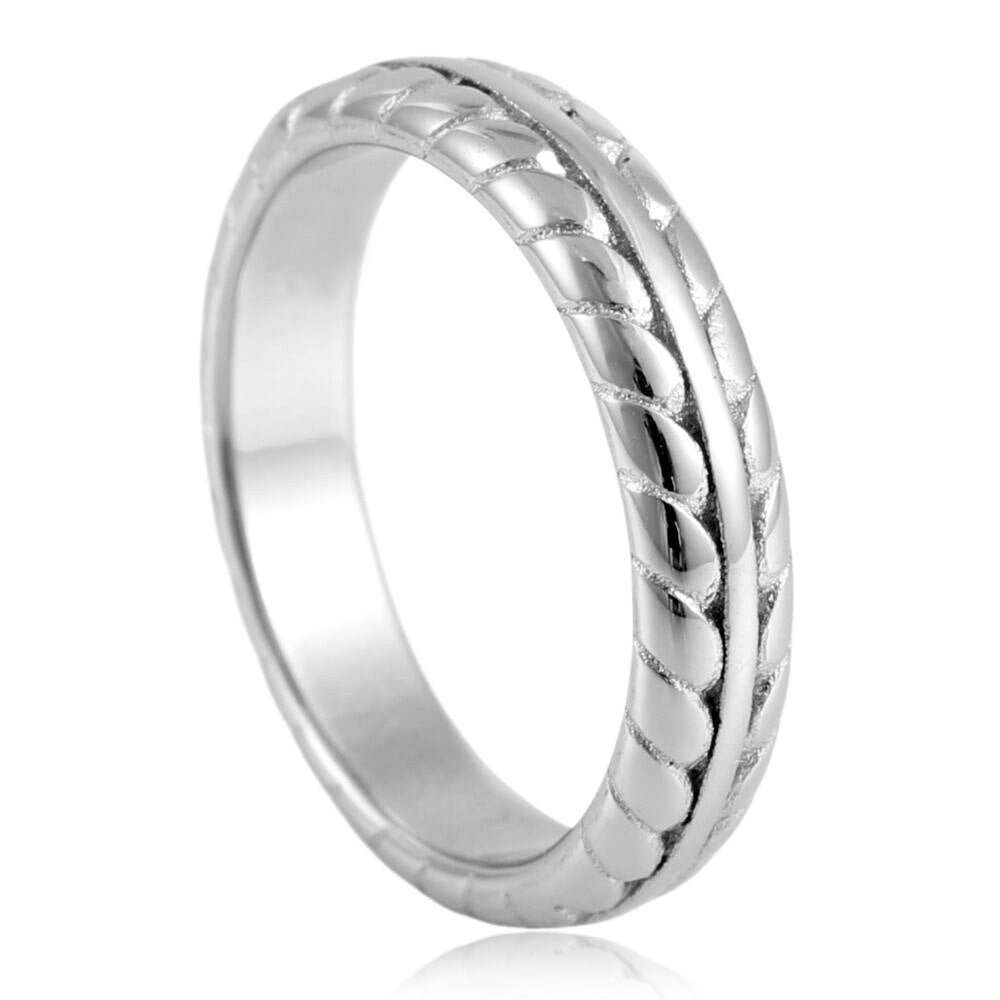 Titanium Steel Woven Twist Ring for Men - Retro Trendy Wheat Ear Design in Stainless Steel