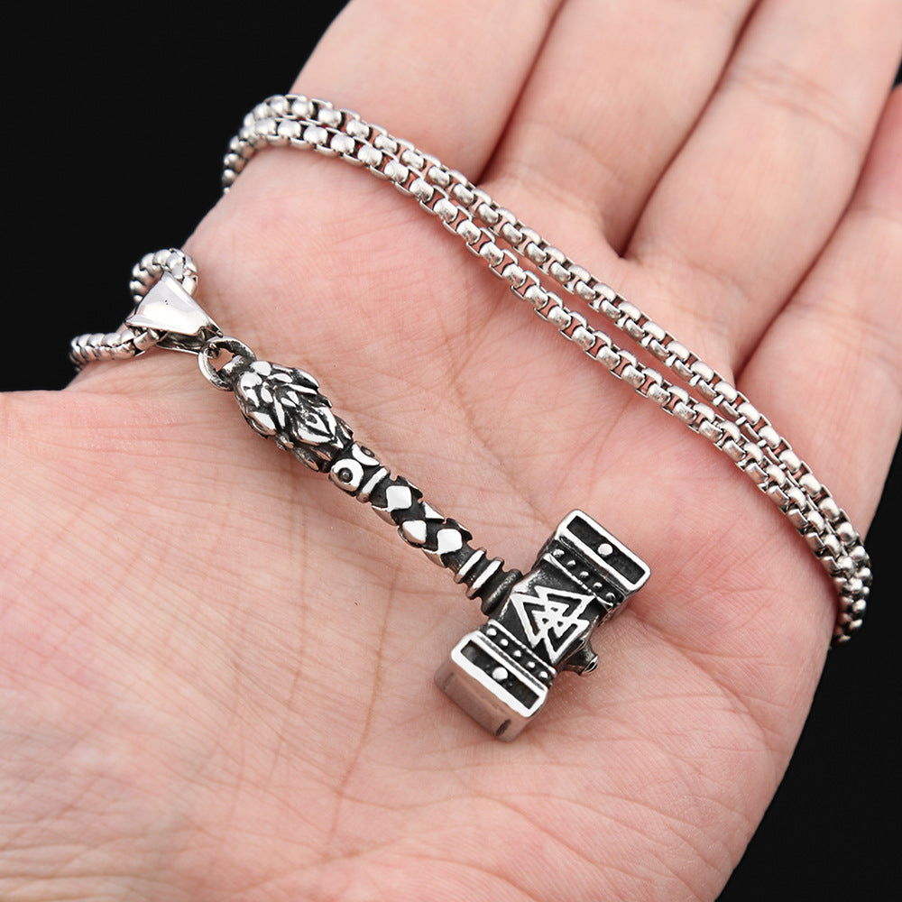 Cross-Border Viking Thor's Hammer Rune Pendant Necklace