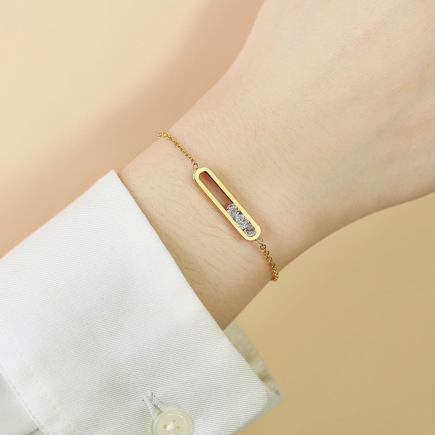 Stainless Steel Zircon Geometric Bracelet Gold Ladies Jewelry