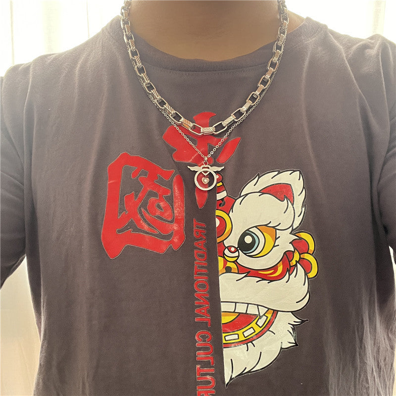 Titanium Steel Retro Angel Wings Pendant Necklace for Trendy Men and Women