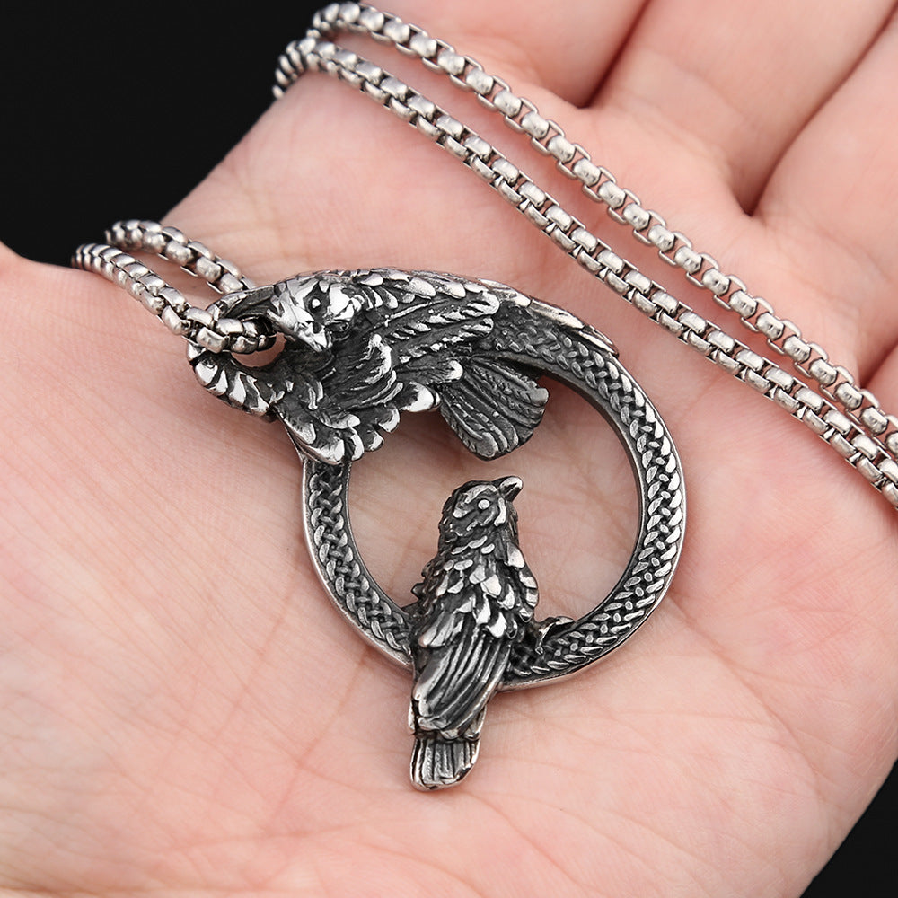 Cross-Border Stainless Steel Ring Crow Pendant Necklace