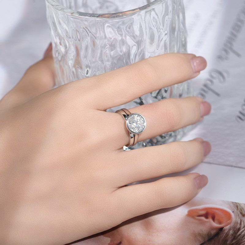 Planderful Moissanite Ring For Women 3 Carat 9mm D VVS 3EX Brilliance Engagement Stacking Jewelry