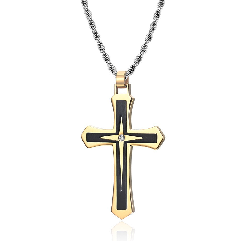 Planderful Titanium Steel Double Cross Hip Hop Necklace For Men Durable Stainless Steel Jewelry