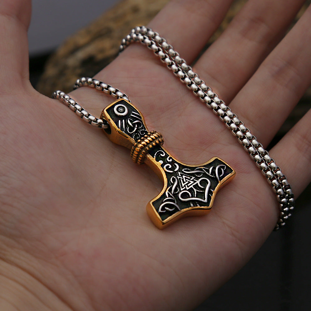 Viking Raytheon Hammer Rune Pendant Titanium Steel Necklace