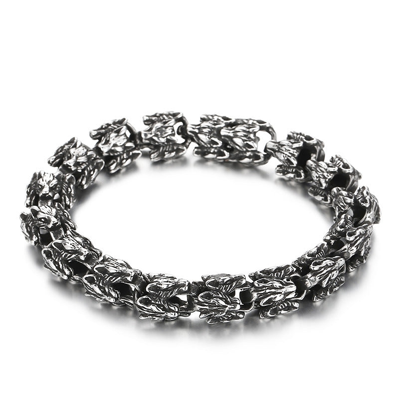 Animal Punk Style – Old Titanium Steel Men's Layered Snakehead Bracelet