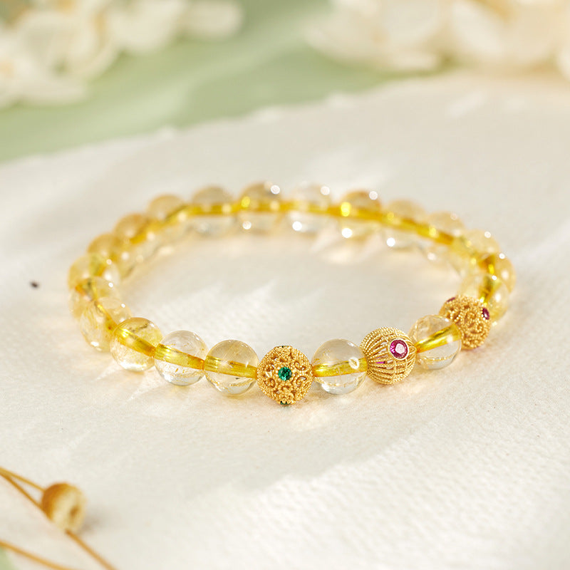 Summer S925 Sterling Silver Bracelet Girls Gift Handmade Citrine