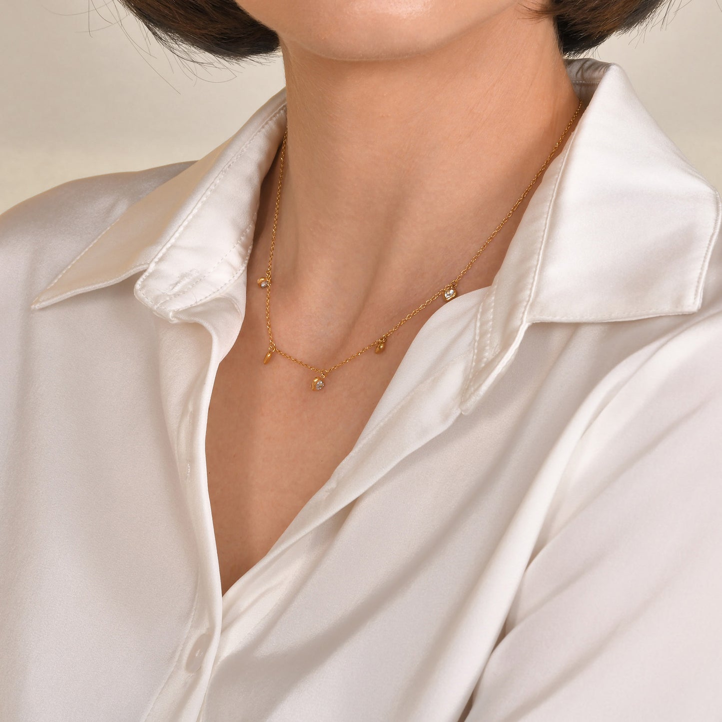 Stainless Steel Flat Cross Chain Heart Gold Ladies Necklace