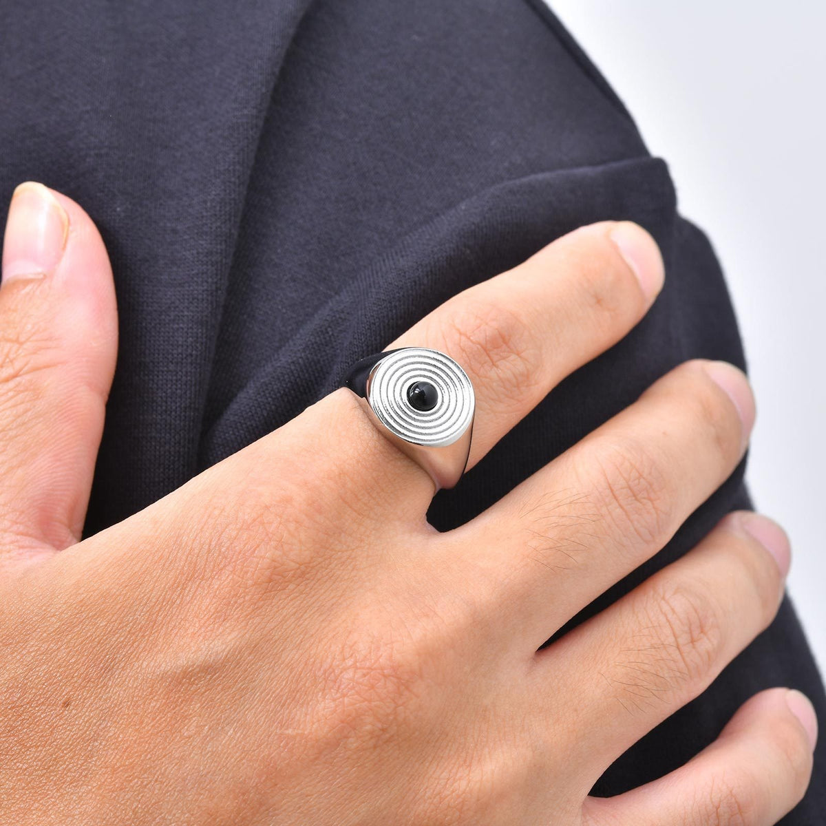 Design Men's Agate Pattern Annual Ring Seal Stainless Steel