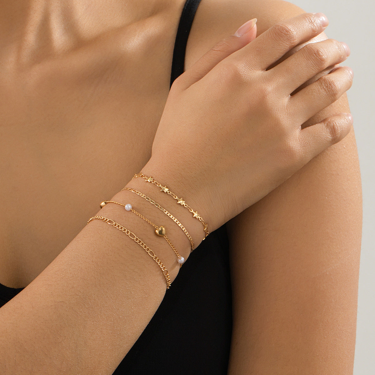 Fashionable Love Pearl Chain Bracelet Set for Women by Planderful