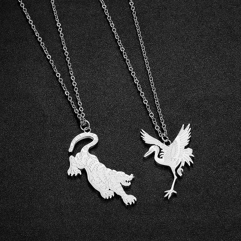 Steel Necklace - Elegant Ins Style Tiger Crane Collarbone Chain Pendant For Women