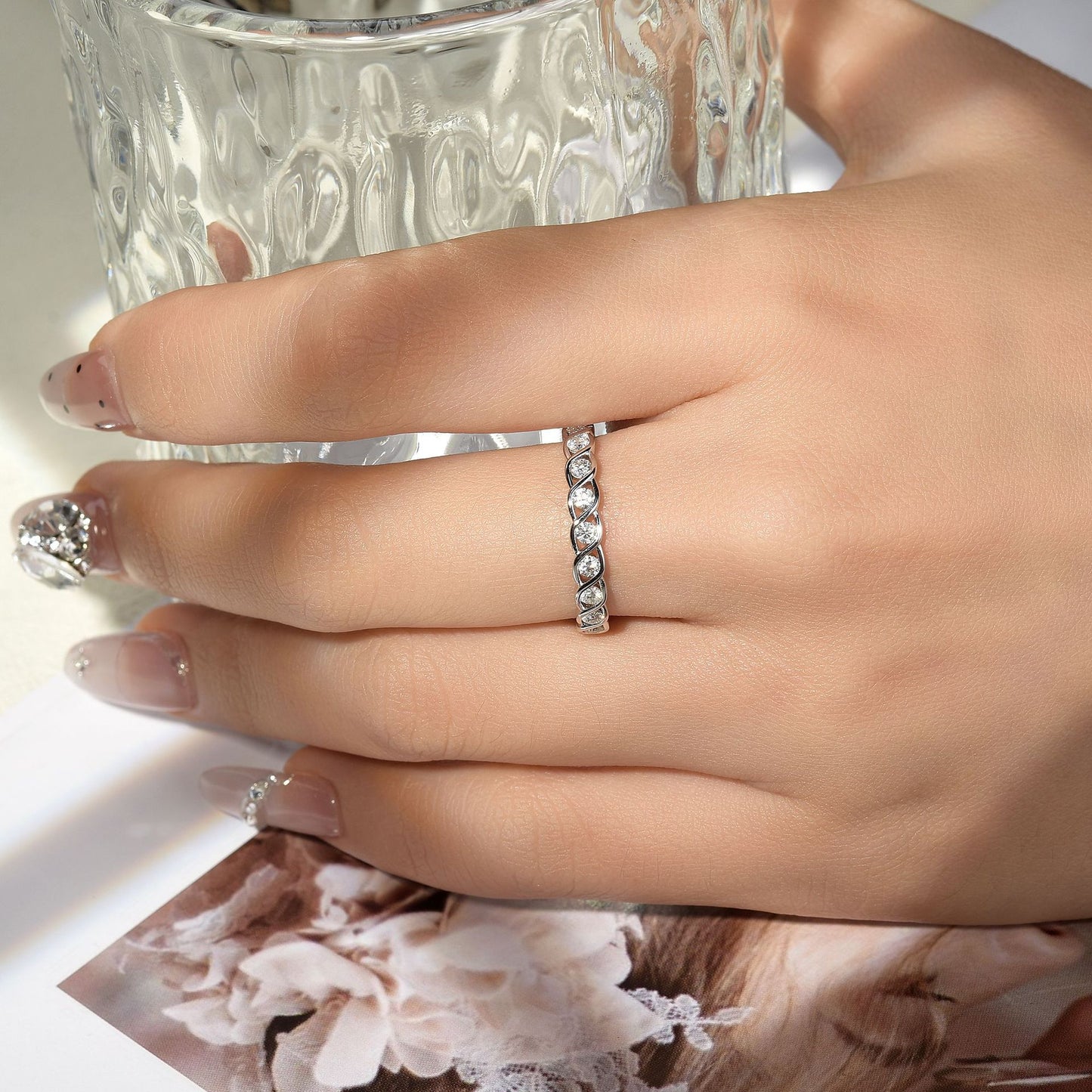 Summer Jewelry 925 Sterling Silver Moissanite Eternity Ring