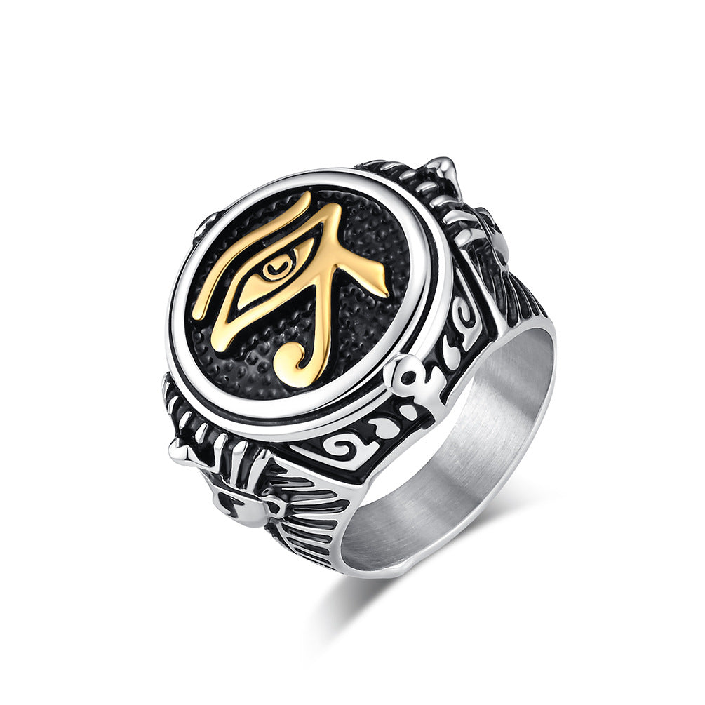 Egyptian Pharaoh Horus Eye Titanium Steel Ring for Men