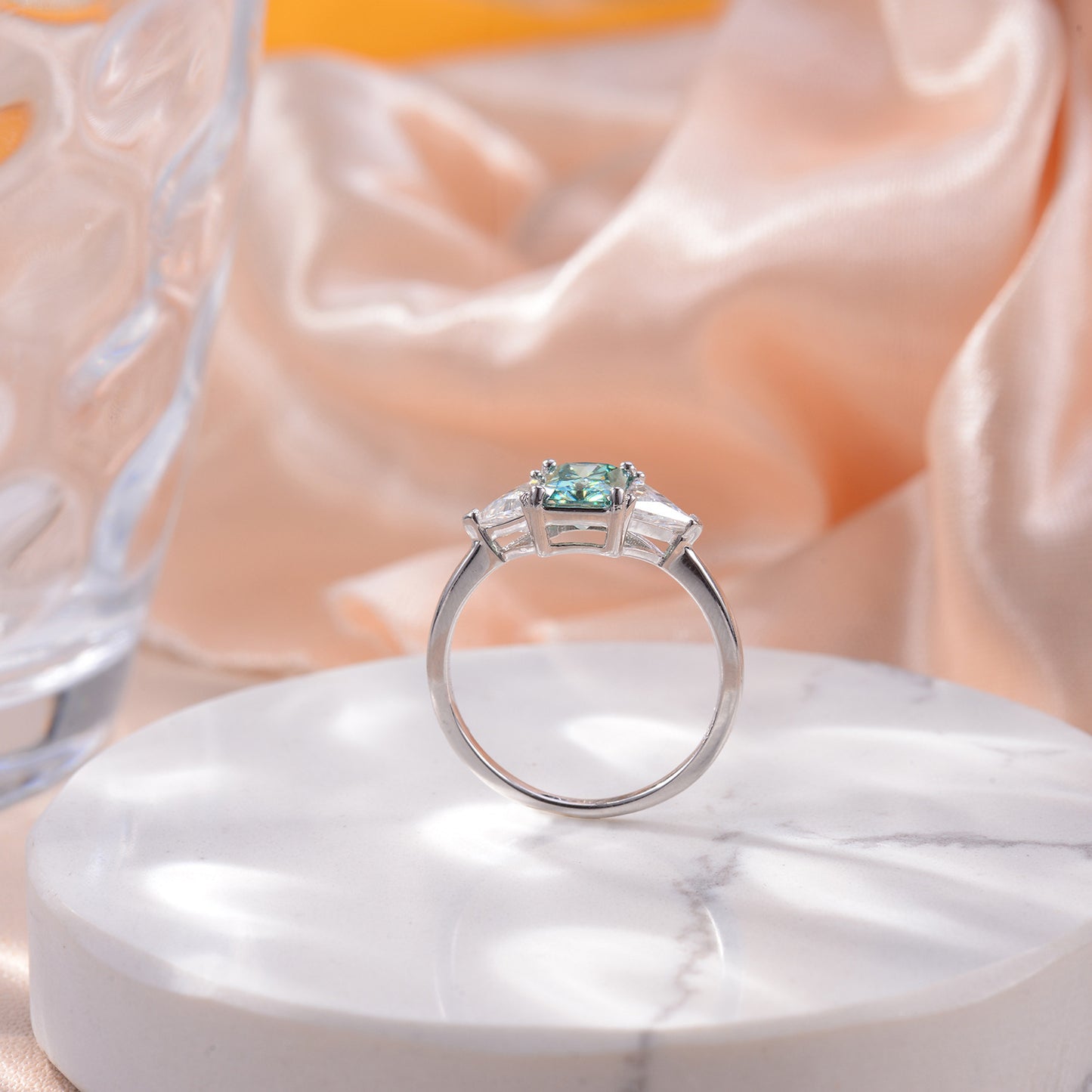 2.0 Carat Radiant Cut Green Moissanite Silver Ring