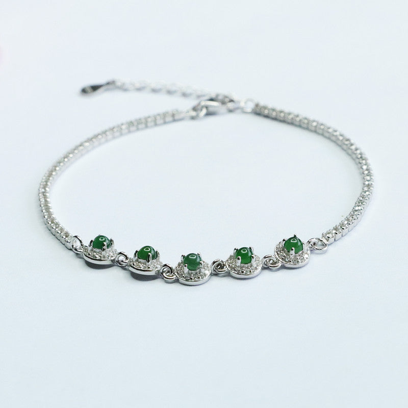 Sterling Silver Bracelet with Natural Jade Inlay