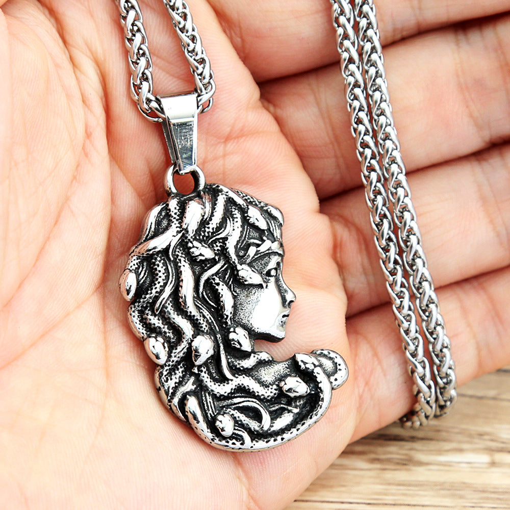 Planderful Medusa Necklace Stainless Steel Snake Pendant For Men Bold Greek Myth Jewelry Gift