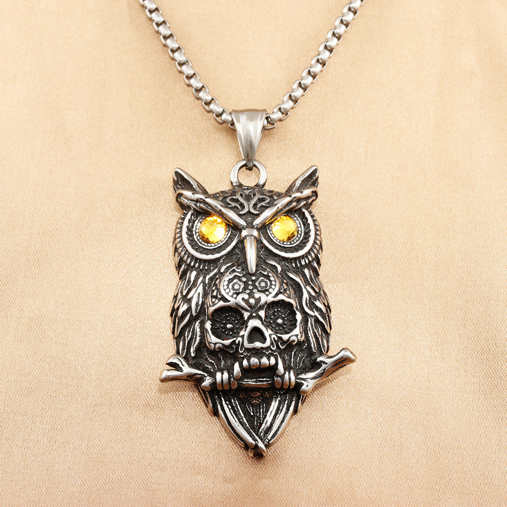 European And American Stainless Steel Owl Pendant Necklace