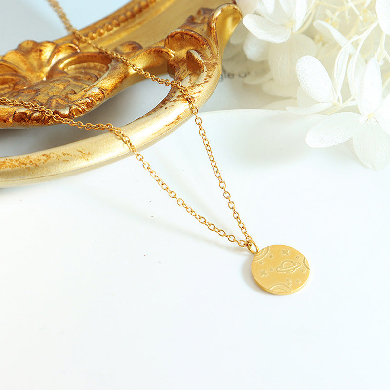 Galactic Planet Pattern Titanium Steel Necklace - Women's Trendy Hip-Hop Jewelry