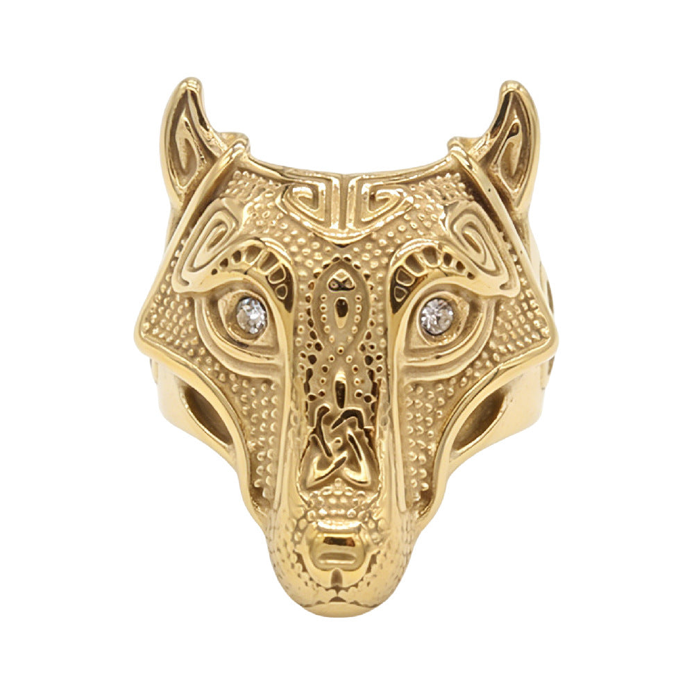 Planderful Viking Direwolf Zircon Eyes Titanium Steel Ring For Men Unisex Protection