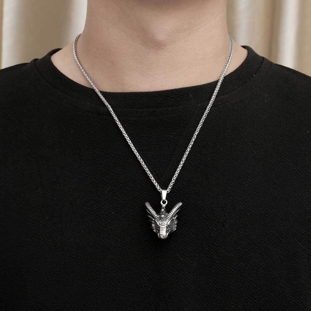 Customizable Retro Dragon Men's Pendant Necklace in Stainless Steel