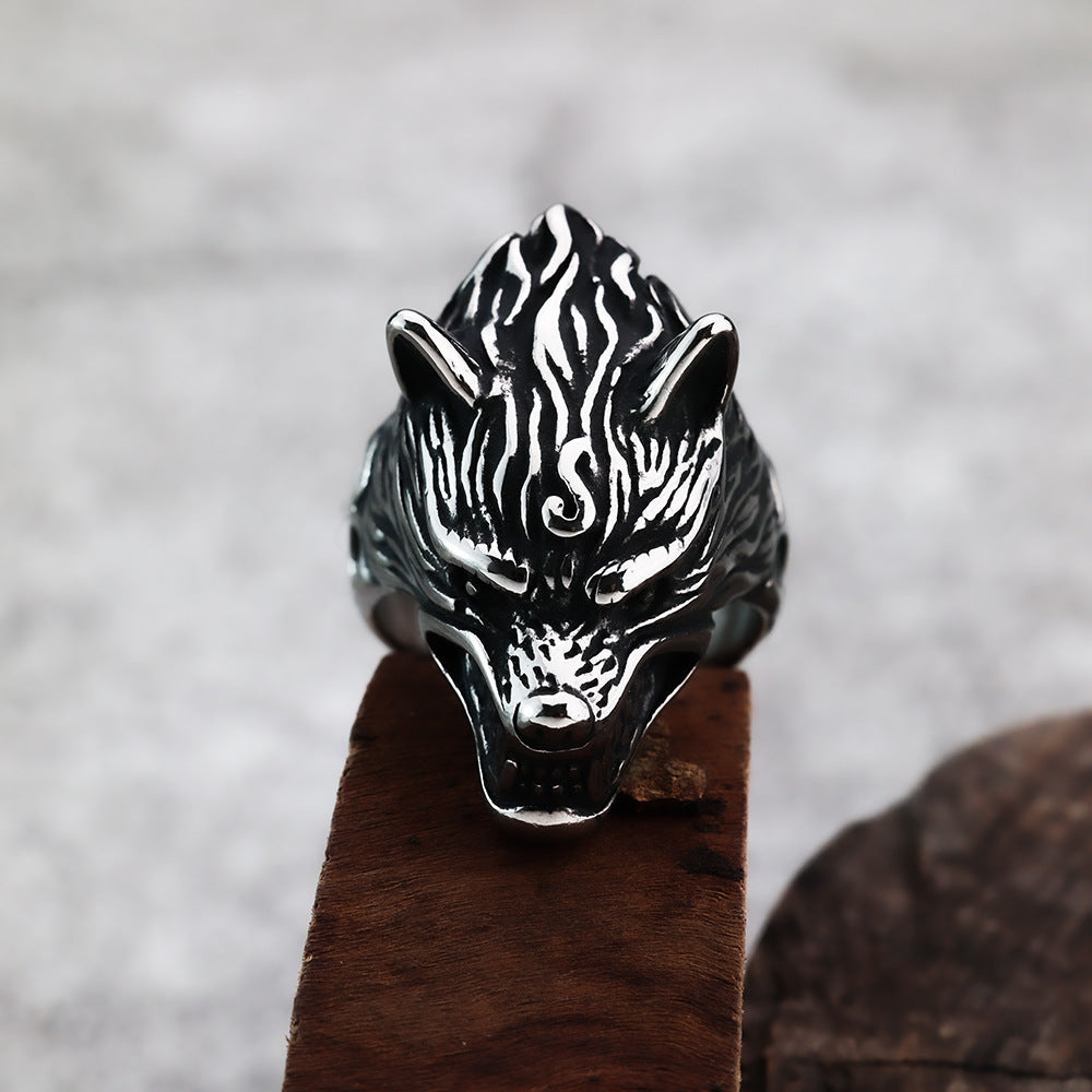 European And American Style Retro Hip-Hop Hollow Wolf Head Ring