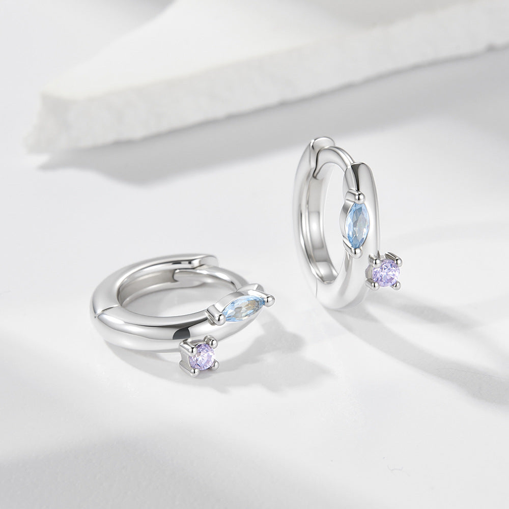 S925 Sterling Silver Minimalist Glossy Zircon Earrings Ear Buckles French Color