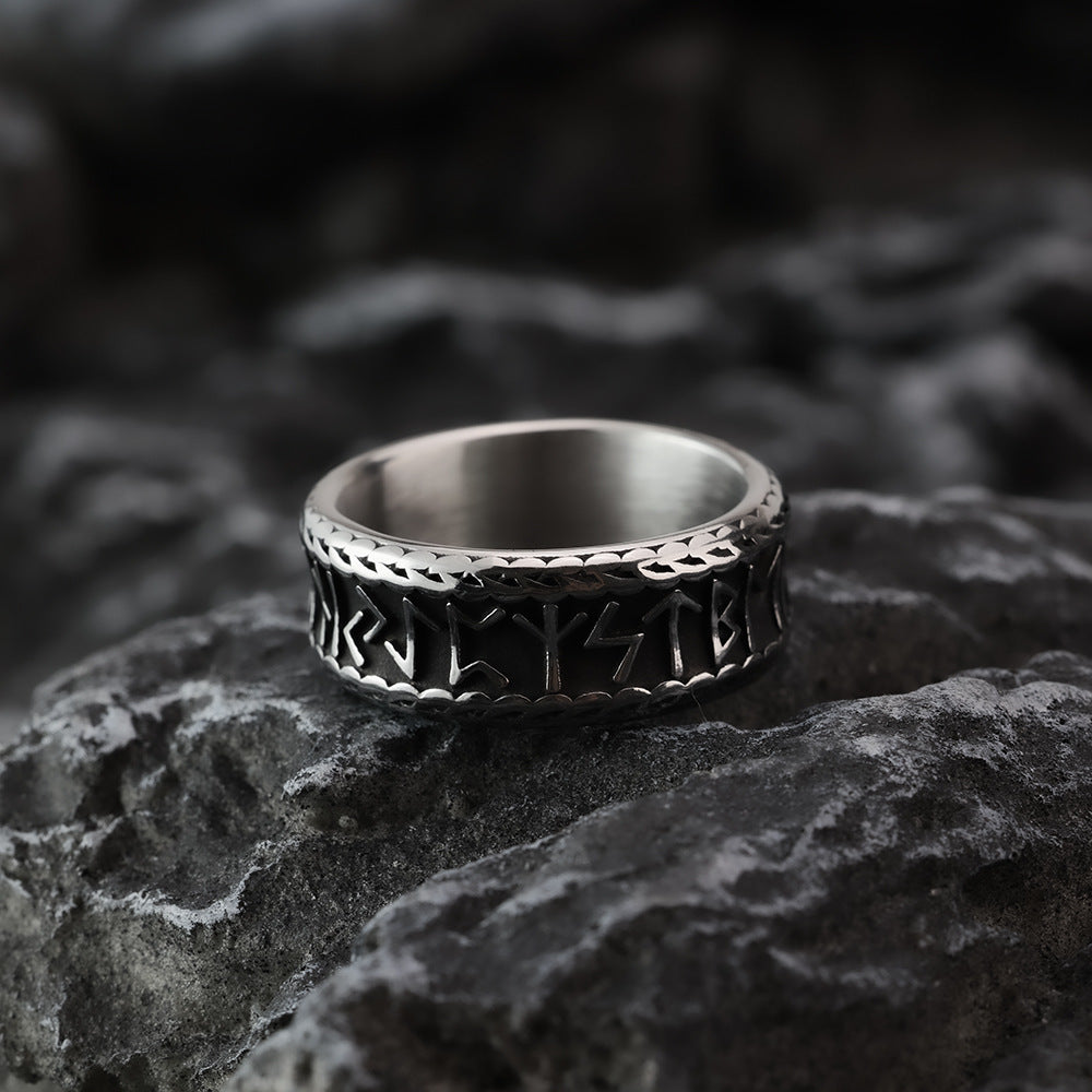European And American Retro Stainless Steel Men's Ring Personalized Viking Text Ring