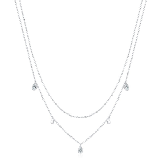 Moissanite Sparkling Sterling Silver Water Drop Double Necklace