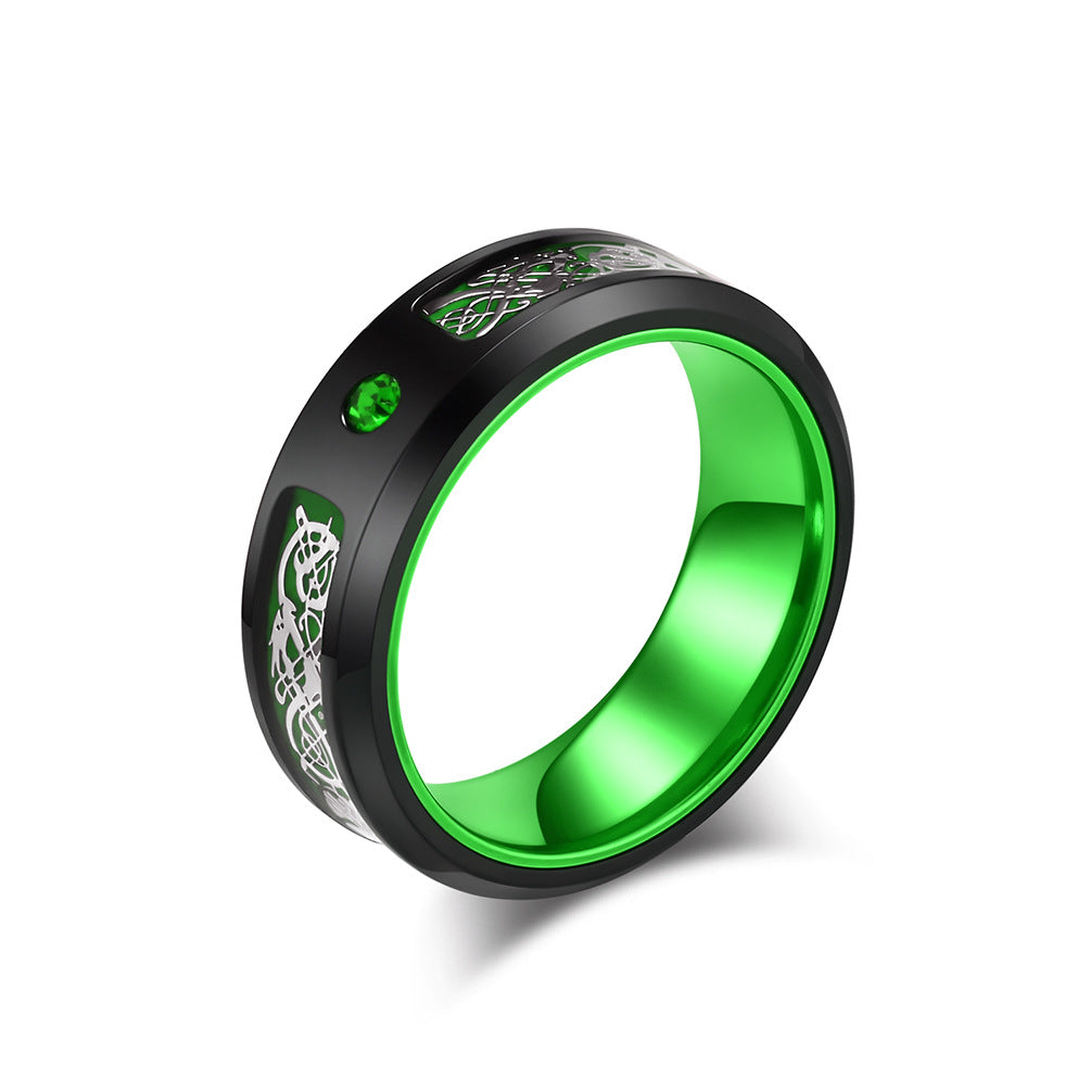 Planderful Titanium Dragon Ring For Men Nibelongen Pattern Two Color Inlaid Personalized Domineering Style Size 7 To 12