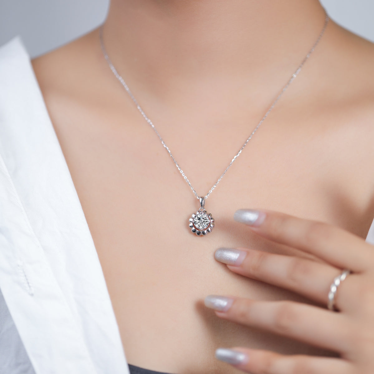 Sun Sunflower S925 Sterling Silver Women's Pendant Necklace