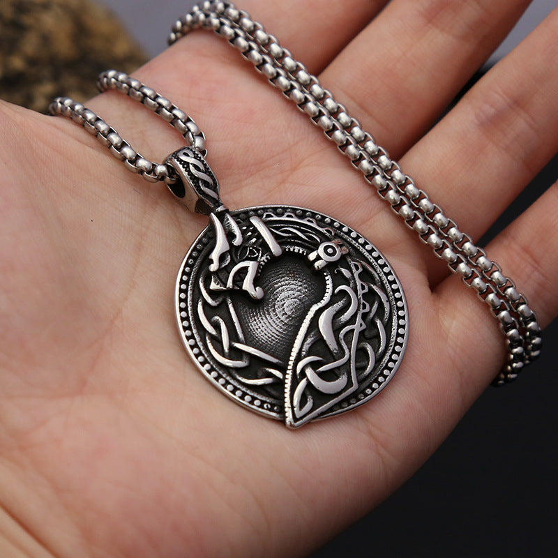 Nordic Culture Viking Wolf Head Titanium Steel Men's Pendant Necklace