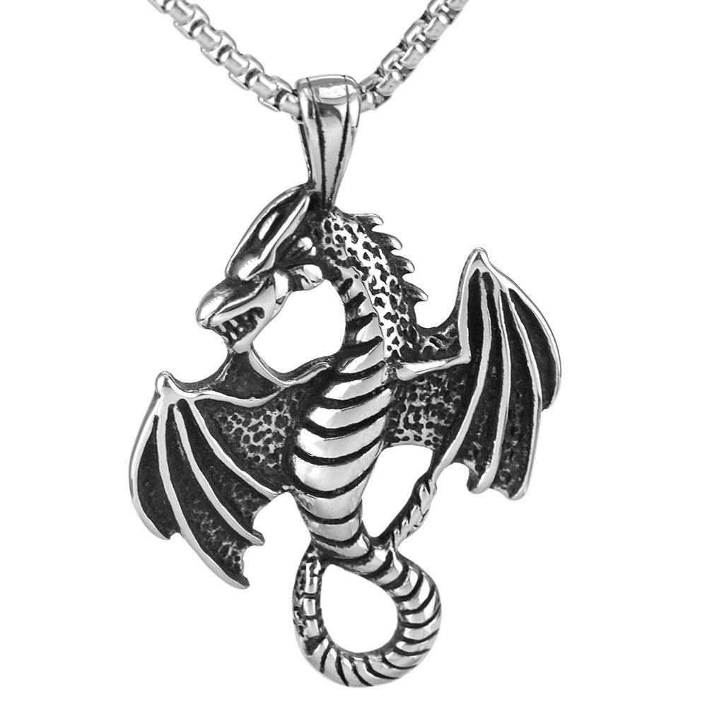 Retro Stainless Steel Men's Pendant Personalized Fly Dragon Necklace