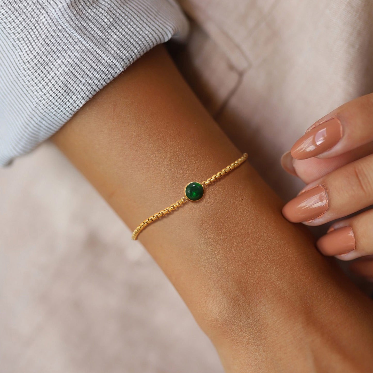 Stainless Steel Women's Niche Fashion Round Emerald Bracelet Gold
