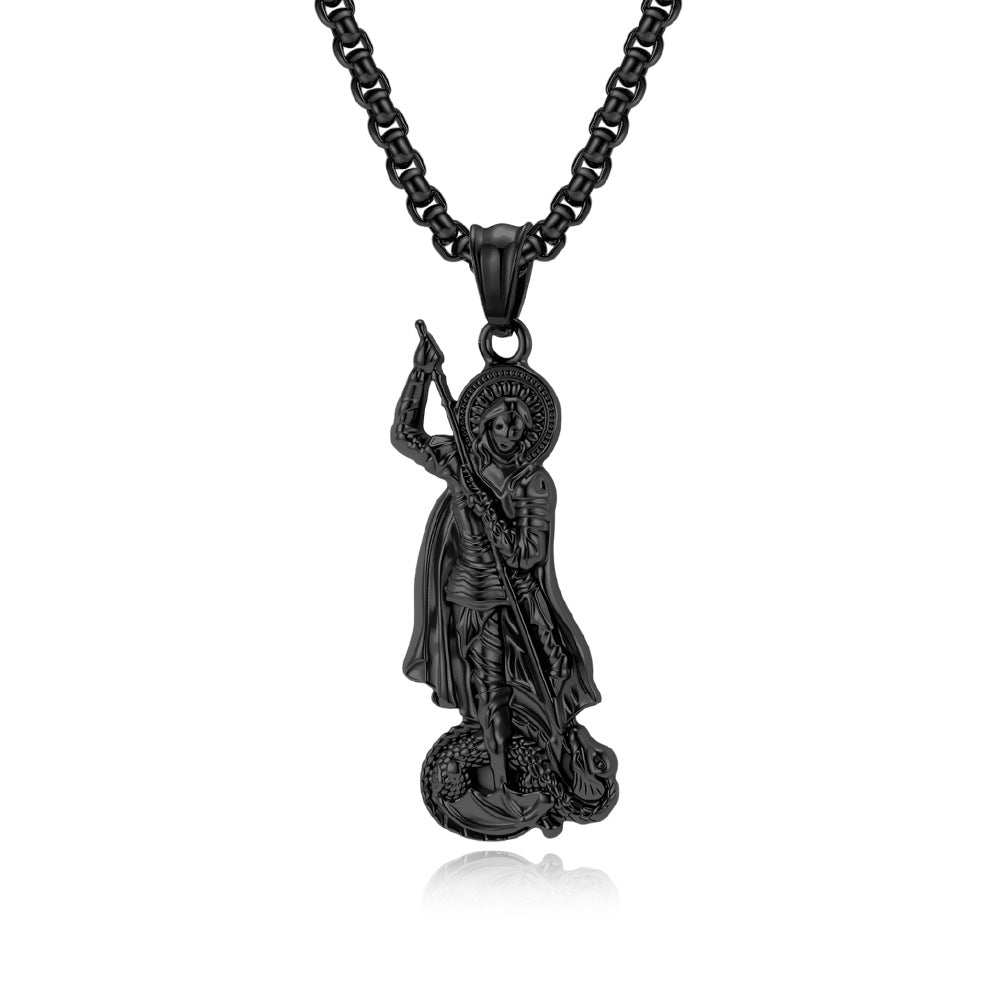 Planderful St George Dragon Slayer Pendant For Men Premium Titanium Steel Necklace Body Protection Punk Hip Hop Jewelry