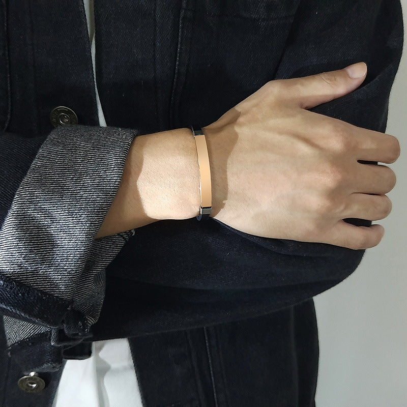 Stainless Steel Blank Curved Leather Bracelet For Men