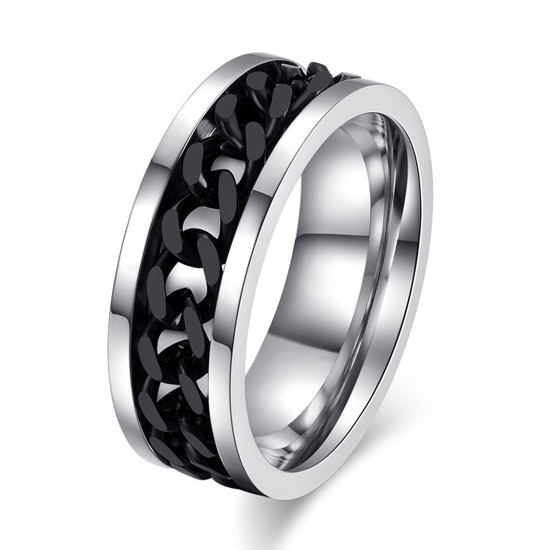 Chain Rotating Stainless Steel Internet Celebrity Ring for Men