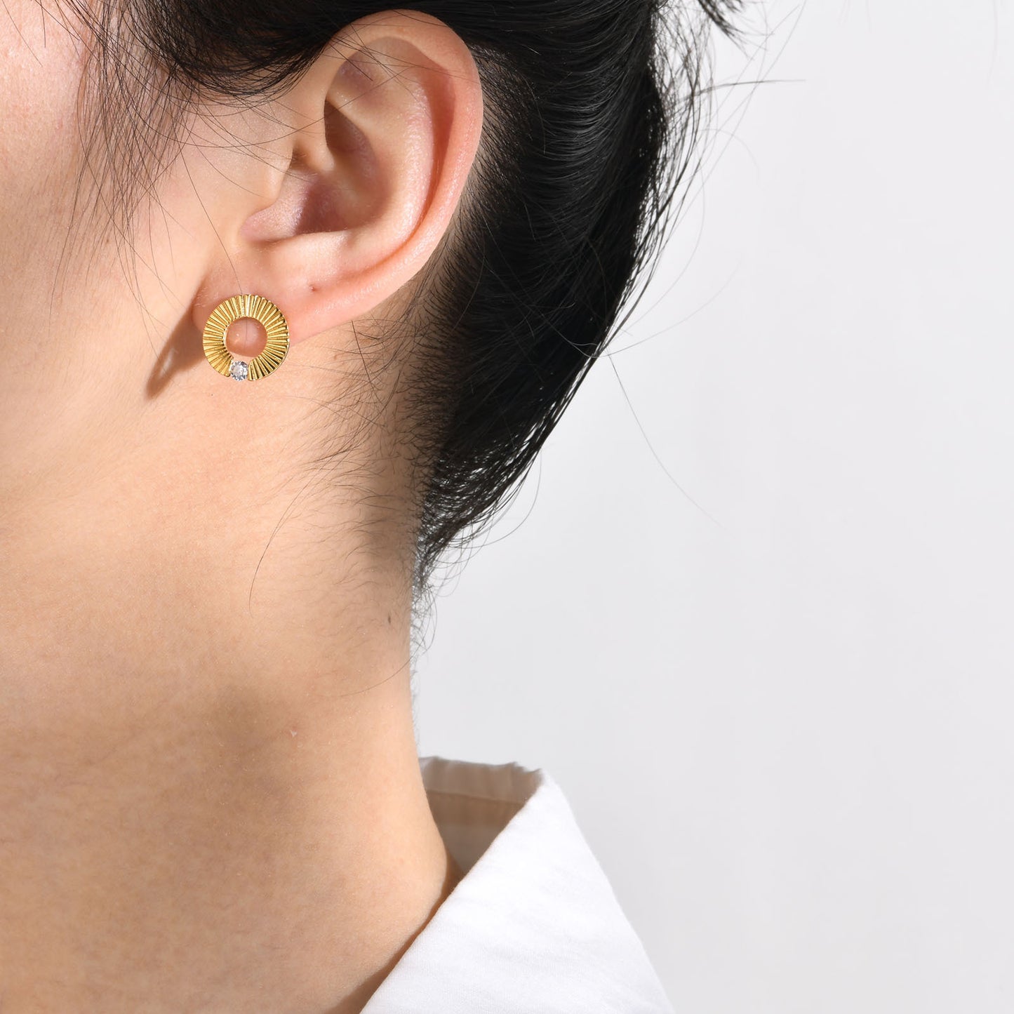 Jewelry Wholesale Stainless Steel White Zircon Gold Earrings