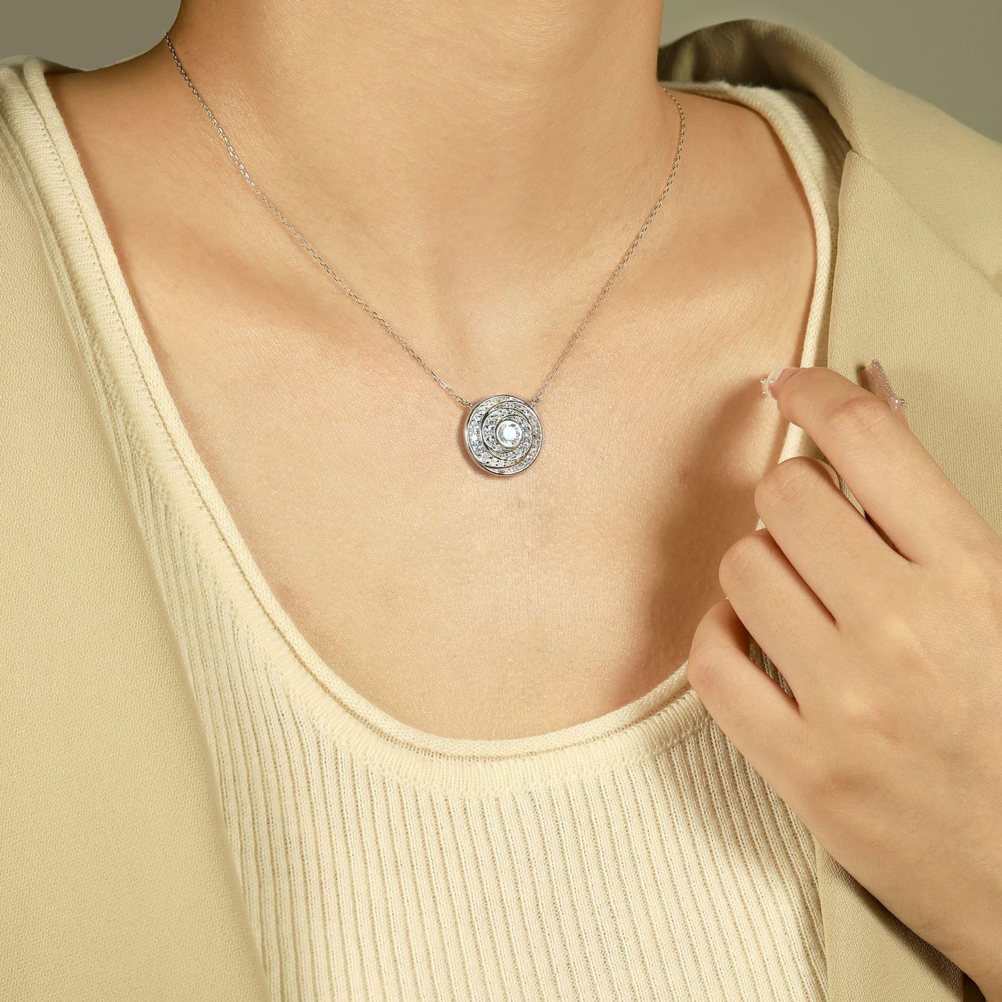 Circular Vortex Zircon Sterling Silver Necklace
