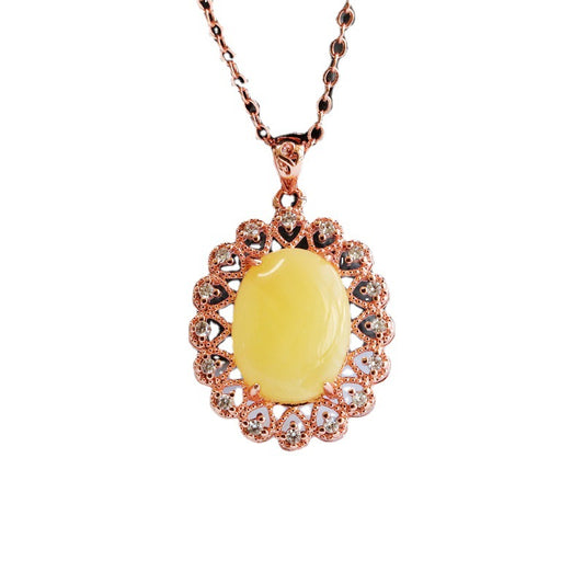 Golden Halcyon Beeswax Amber Pendant Halo Necklace
