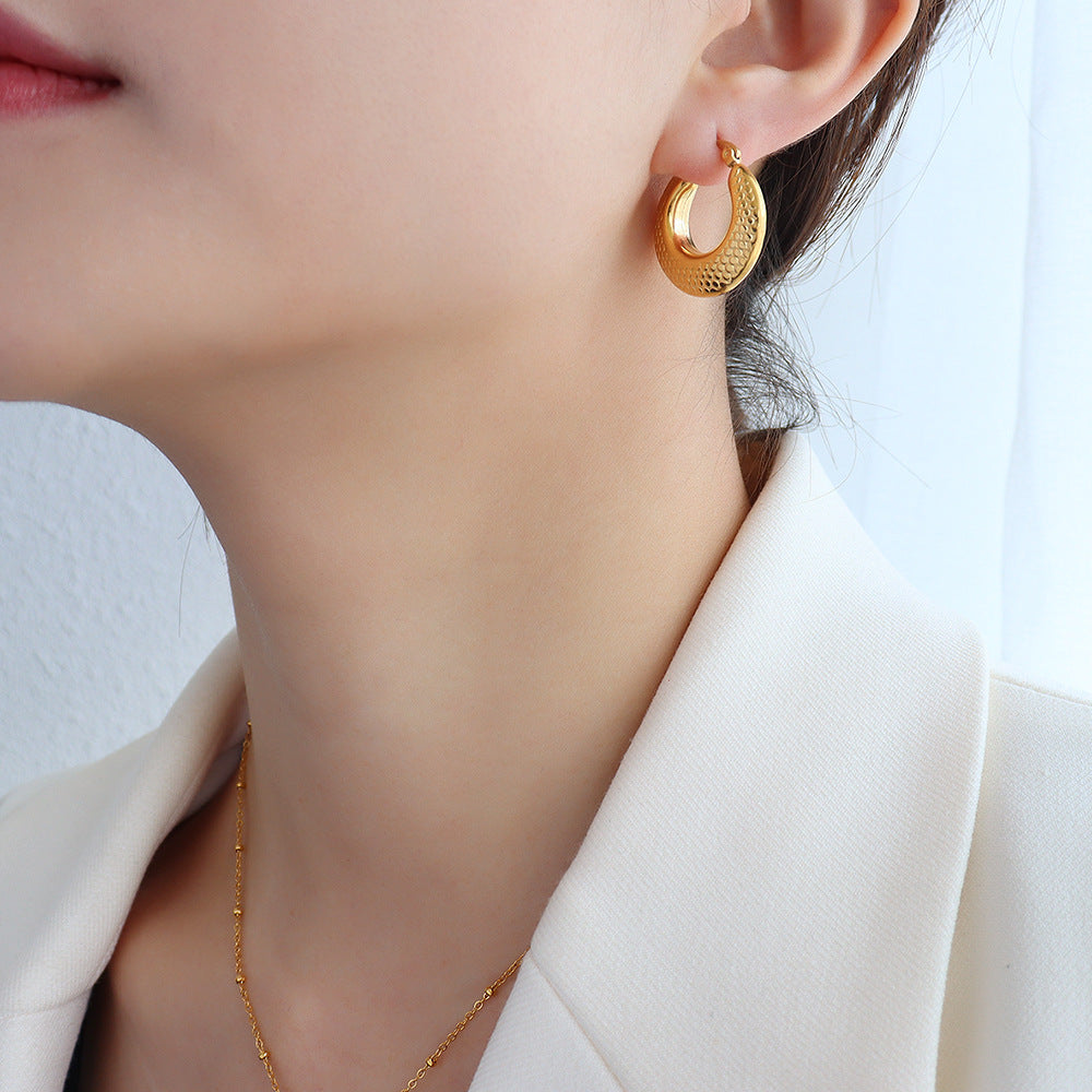 Golden Horn Scaled Halo Earrings Set with Titanium Steel Needle