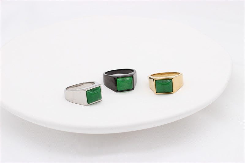 Planderful Green Stone Titanium Steel Ring For Men And Women Unisex Everyday Protection Statement