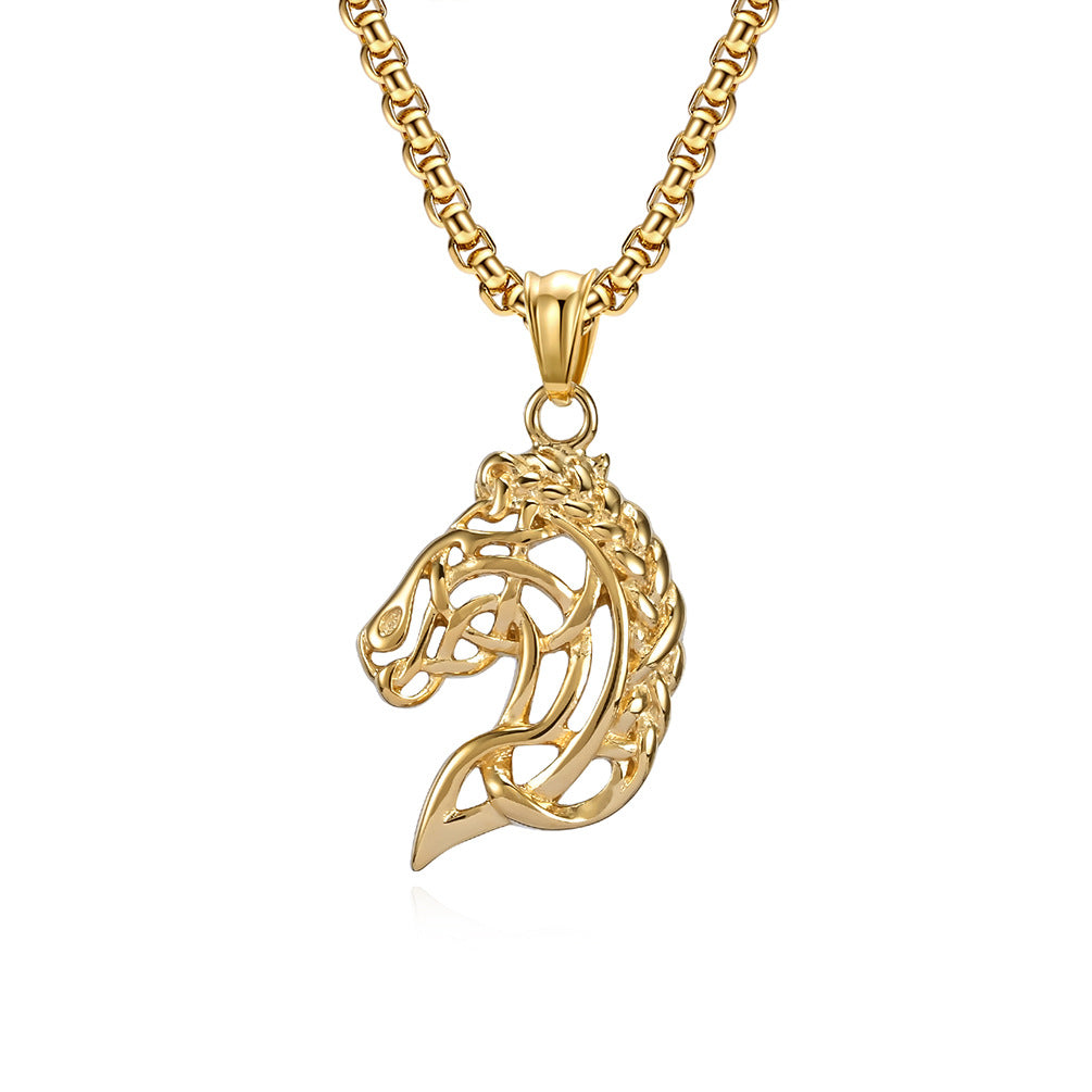 Planderful Horse Head Necklace Celtic Hollow Design Stainless Steel Unisex Timeless Jewelry