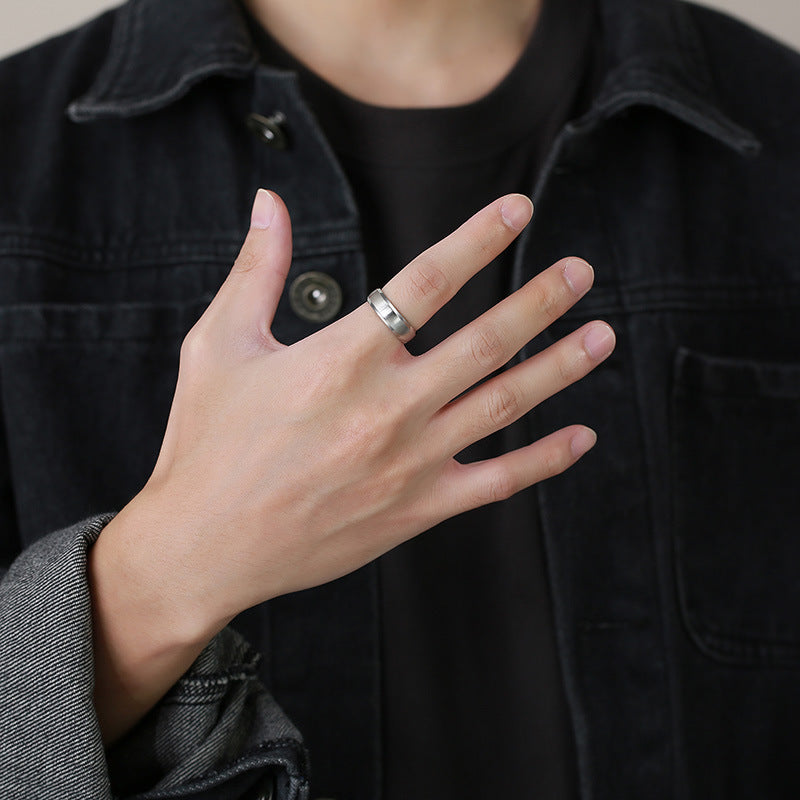 Glossy Ring 6mm Blue Gold Black Titanium Steel Ring Wholesale