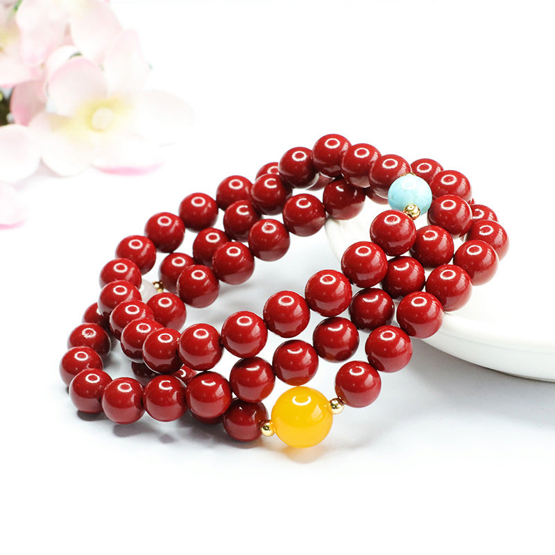 Chalcedony and Cinnabar Sterling Silver Multi-Loop Bracelet