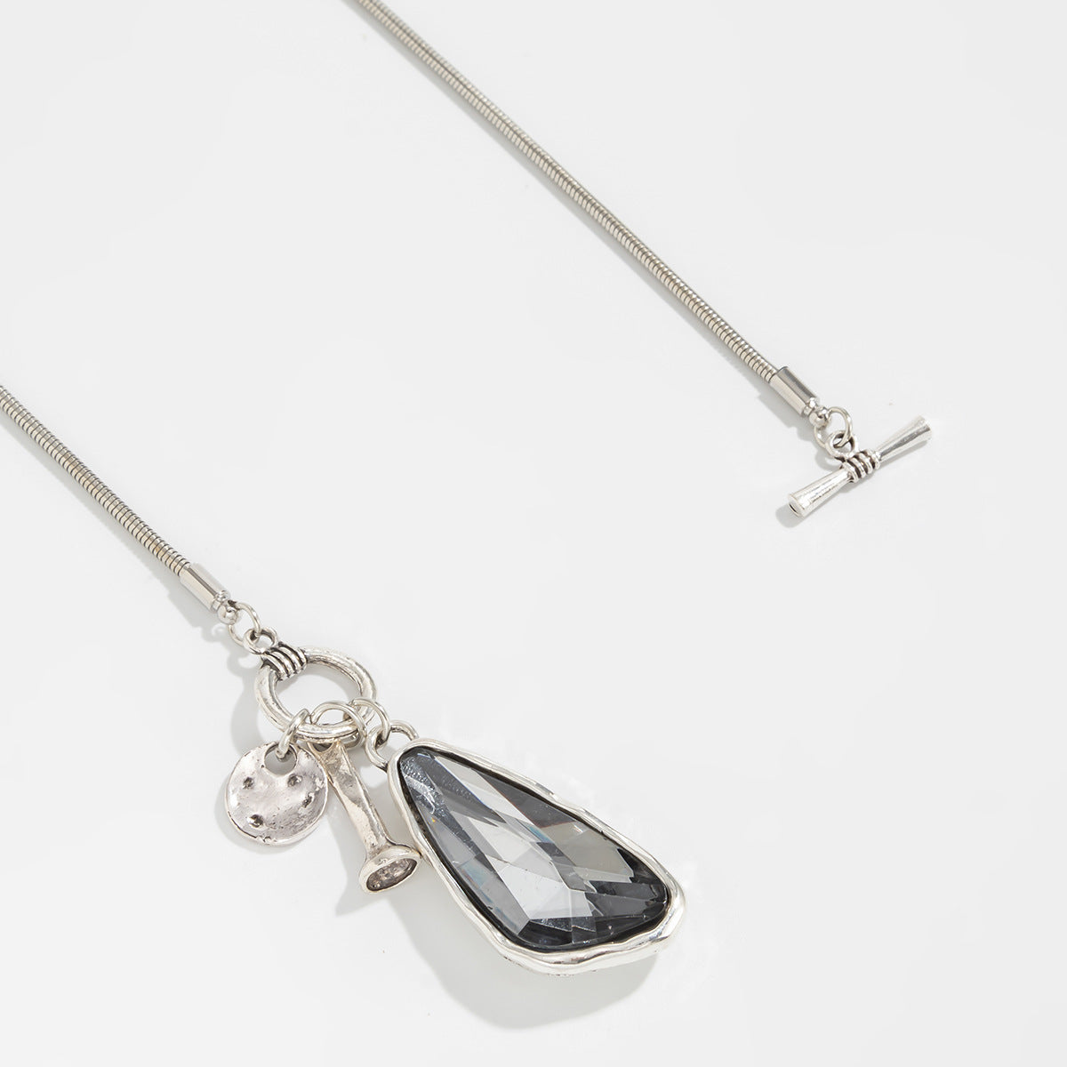 Water Drop Gem Pendant Necklace Street Long Snake Bone Chain Winding