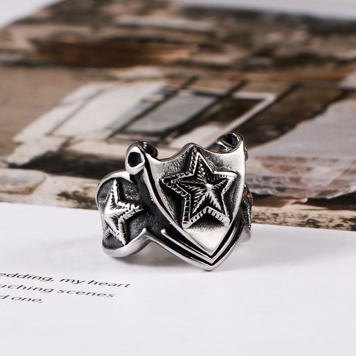 Triangular Stainless Steel Star Ring Mens Pentagram Jewelry