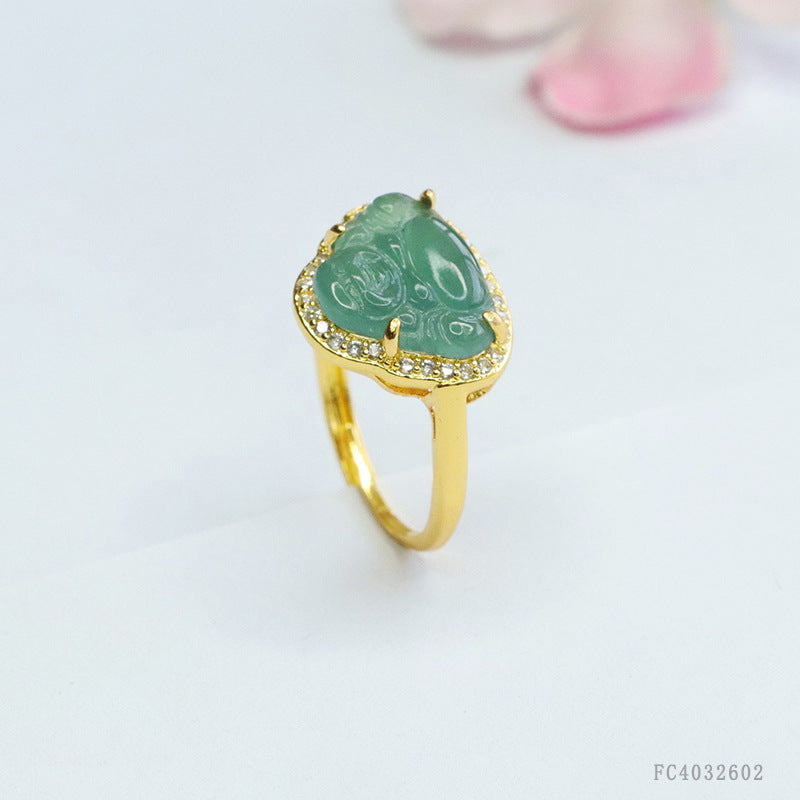 Blue Water Jadeite Buddha Ring